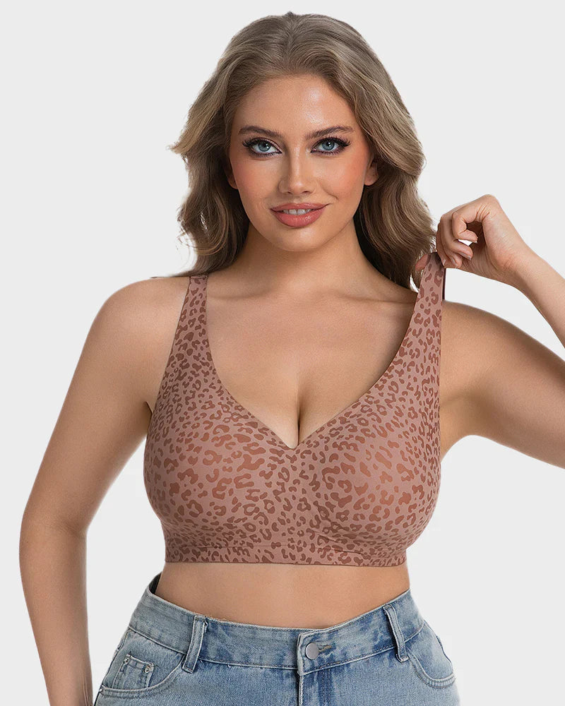 Leopard Deep V Wireless Push-Up Bra