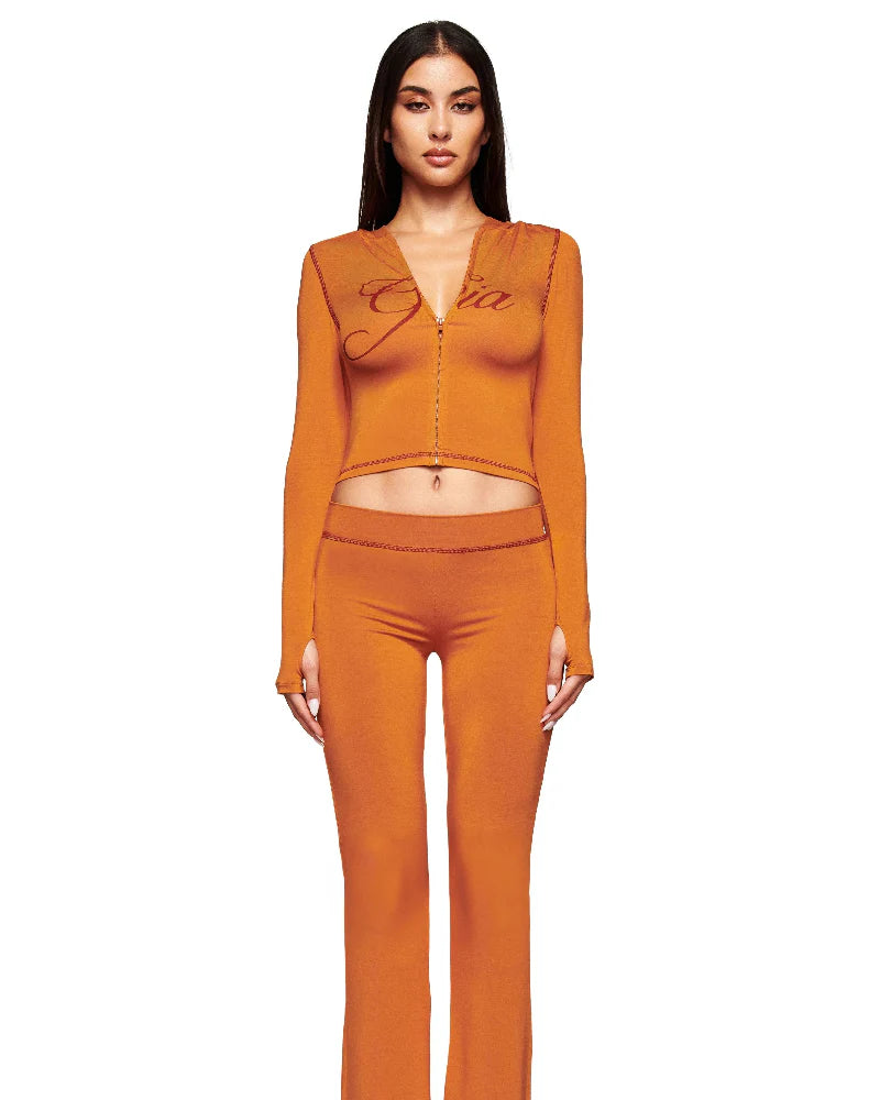 Women’s 2-Piece Activewear Set – Cropped Zip Running Jacket & Flared Stretch Pants, Lightweight Yoga Outfit