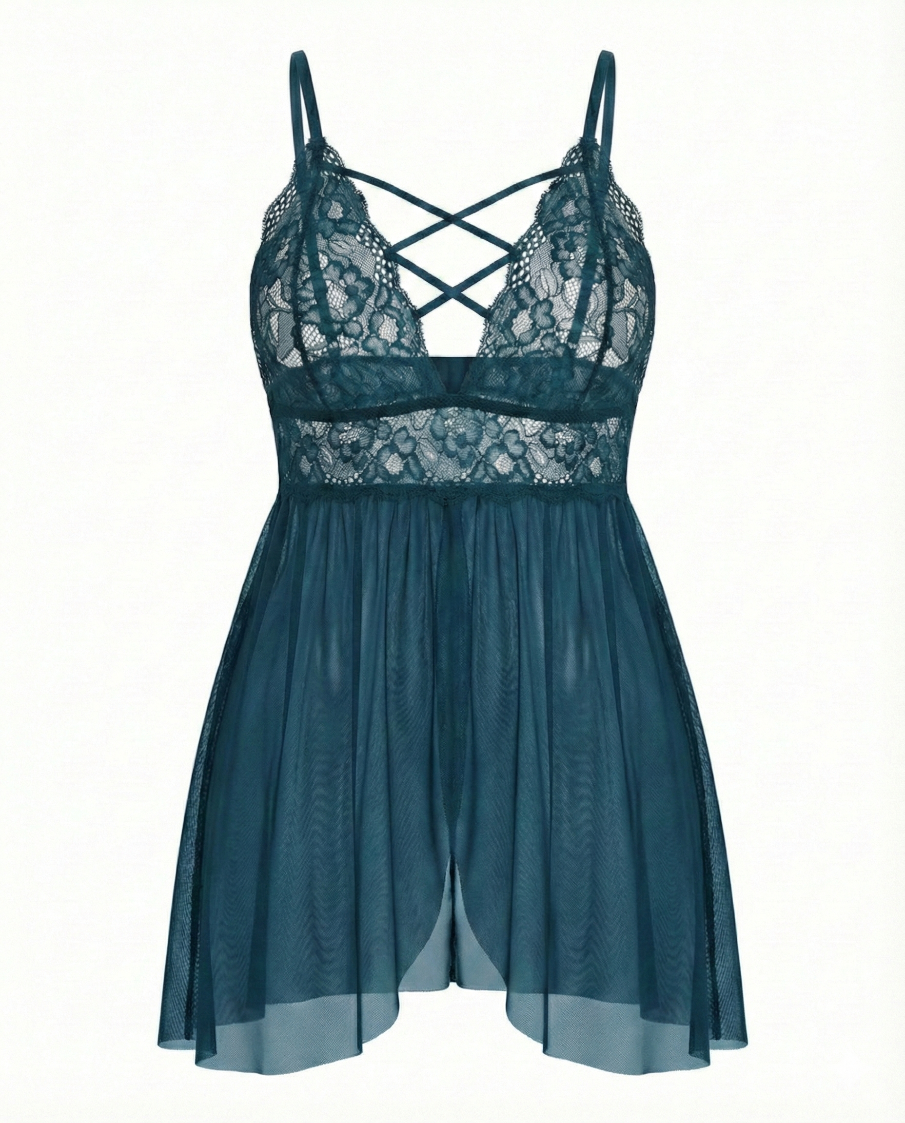 Sexy Plus Size Babydoll – V Neck Lace Snap Crotch Nightwear