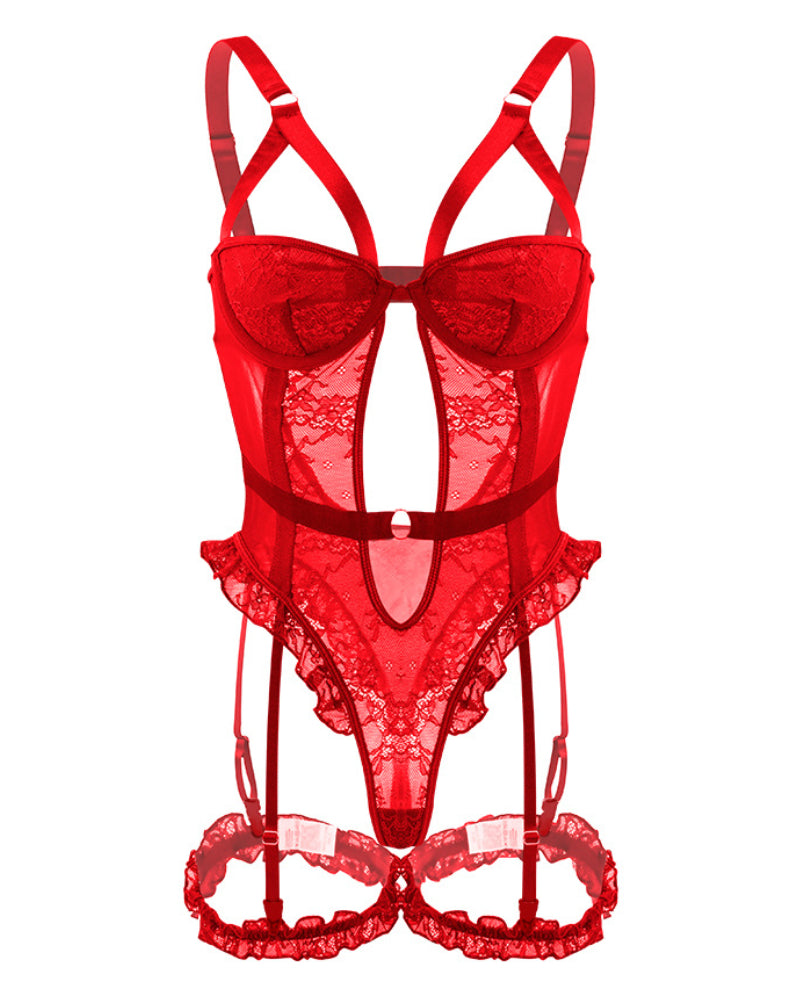 Sexy Contrast Lace Cut-Out Teddy