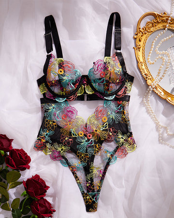 Sexy Sheer Lingerie for Women with Floral Embroidery & Cut-Outs