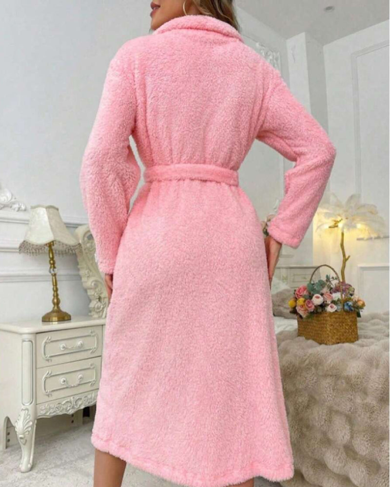Soft Heart Embroidered Plush Robe – Cozy & Elegant