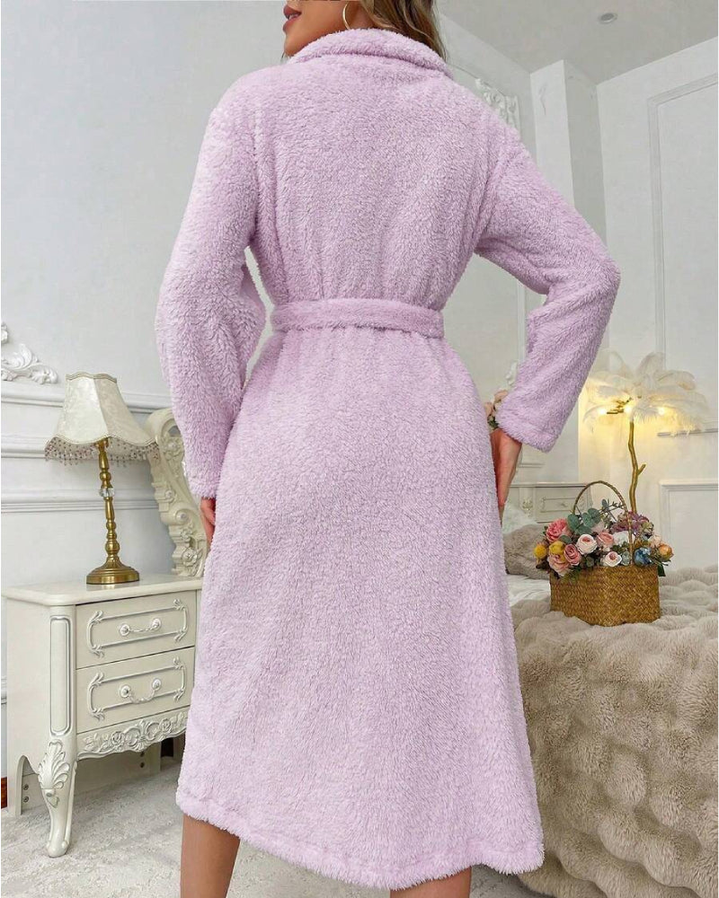 Soft Heart Embroidered Plush Robe – Cozy & Elegant
