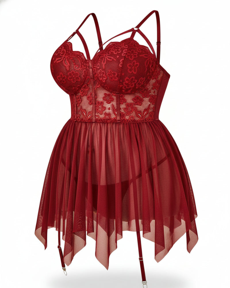Sexy Plus Size Mesh Lace Babydoll – Curvy Nightgown for Bold Nights