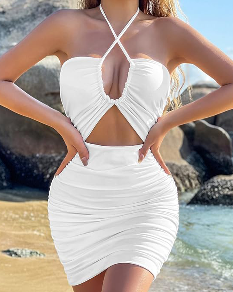 Ruched Cut-Out Bodycon Mini Dress – Sleeveless Party & Clubwear