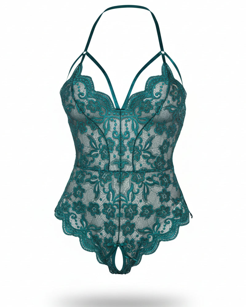 Sexy Lace Strappy Bodysuit for Women – Crotchless Teddy