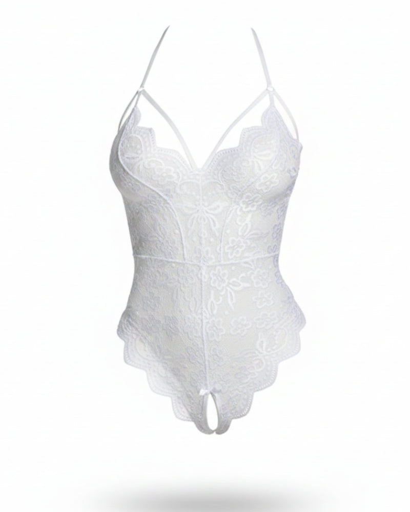 Sexy Lace Strappy Bodysuit for Women – Crotchless Teddy
