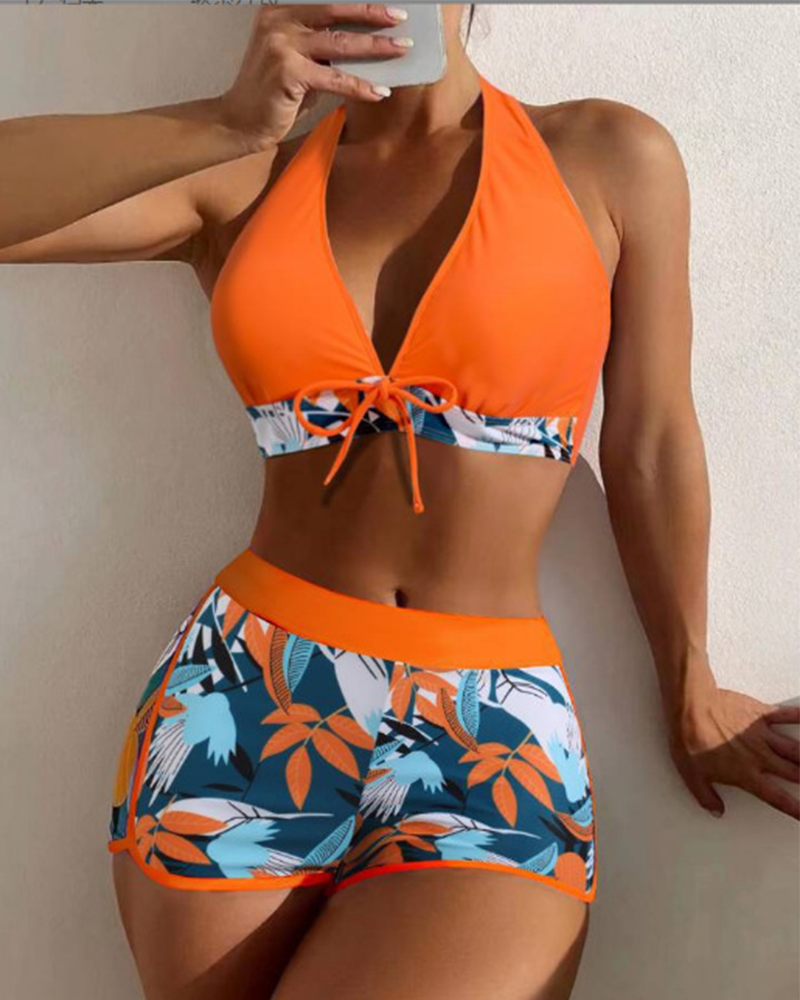 High-Waist Patchwork Sport Bikini Set