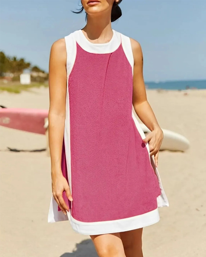 Women’s Colorblock 2-Piece Set — Sleeveless Crewneck Top & Matching Shorts with Pockets