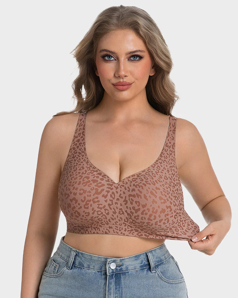 Leopard Deep V Wireless Push-Up Bra