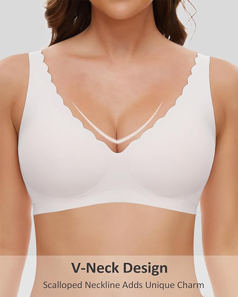 Seamless Deep V Wireless Push-Up Bra – Scalloped, Soft Support, Back Smoothing Bralette