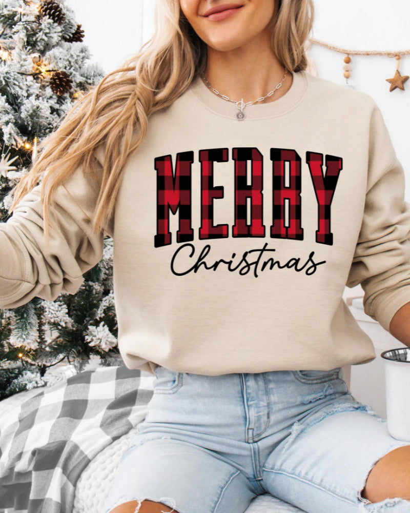 Merry Christmas Buffalo Plaid Sweatshirts, Xmas Gift Idea