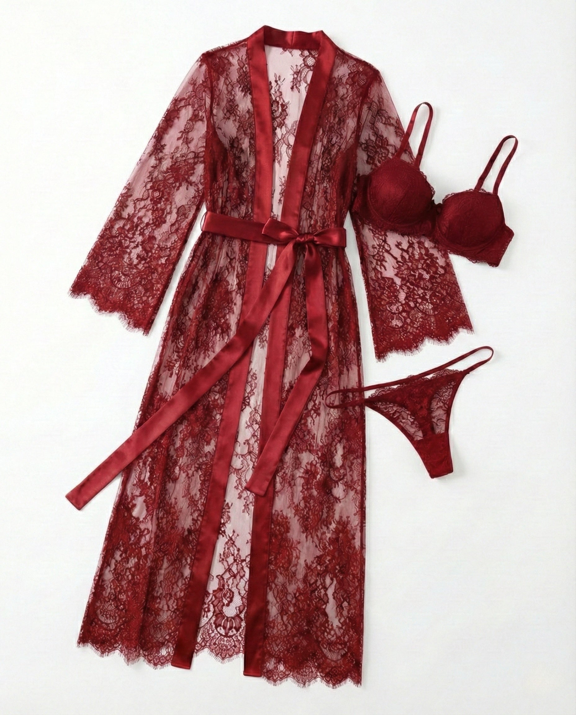 Sexy lace mesh see-through long robes