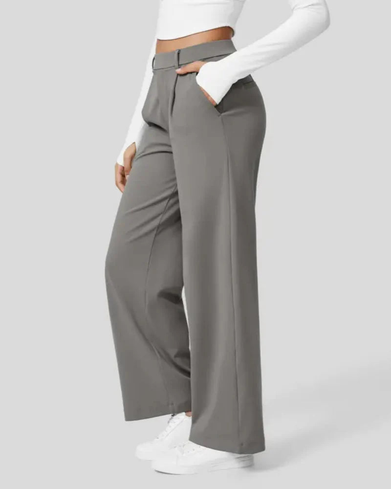 Flex High-Waisted Straight-Leg Work Pants – 4-Way Stretch Business Casual Pants with Pockets