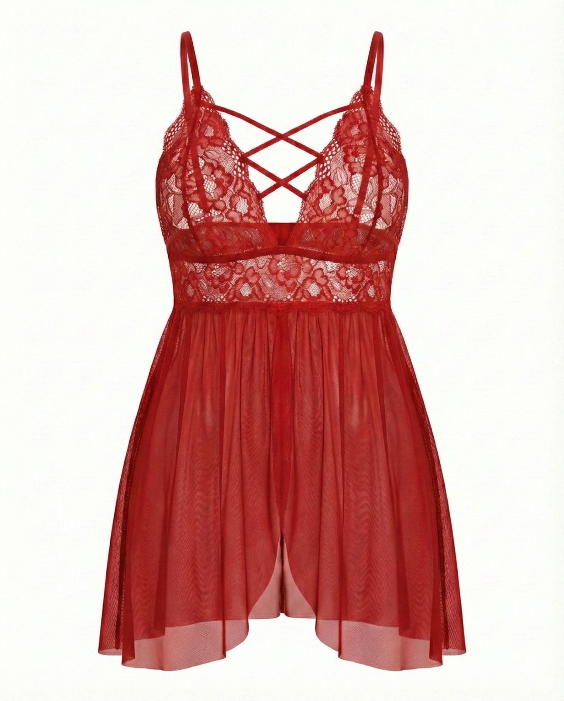 Sexy Plus Size Babydoll – V Neck Lace Snap Crotch Nightwear