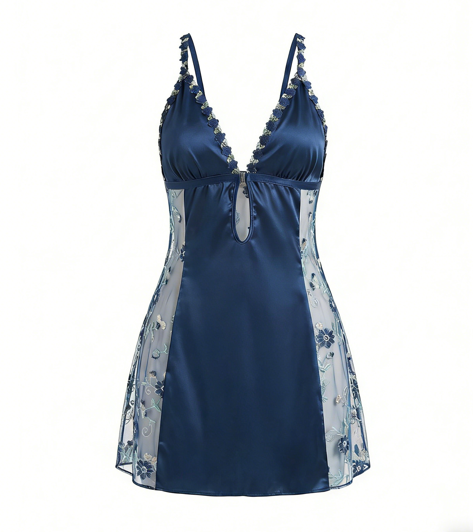 Sexy V-Neck Sling Nightdress with Cross-Back & Embroidered Details