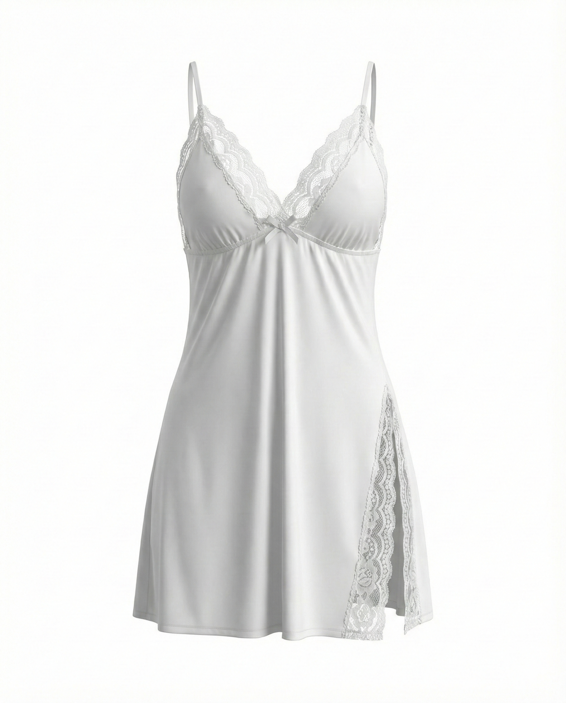Sexy Milk Silk Lace Babydoll Nightdress with Side Slit