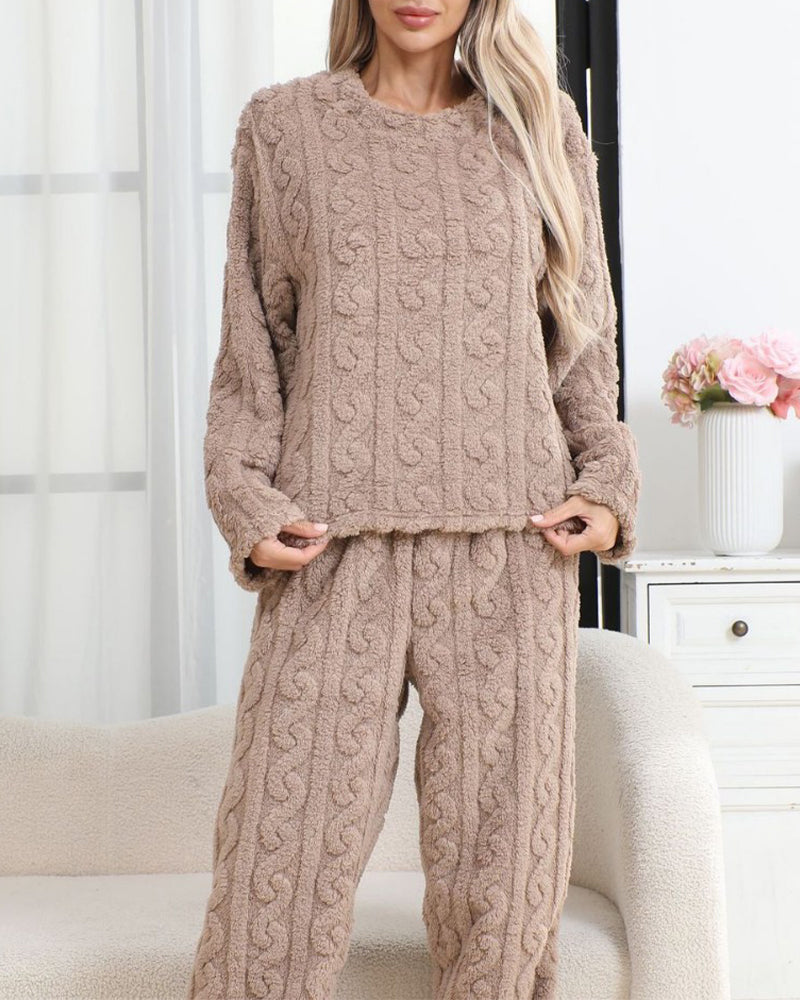 Cozy Coral Fleece Jacquard Loungewear Set