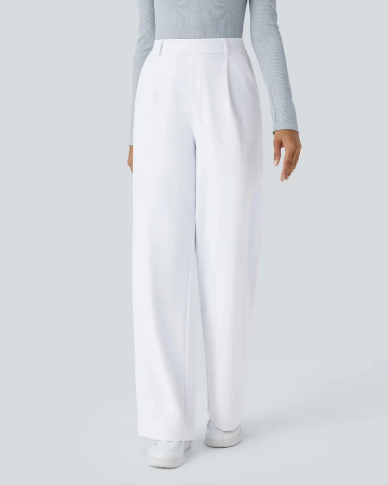 Flex High-Waisted Straight-Leg Work Pants – 4-Way Stretch Business Casual Pants with Pockets