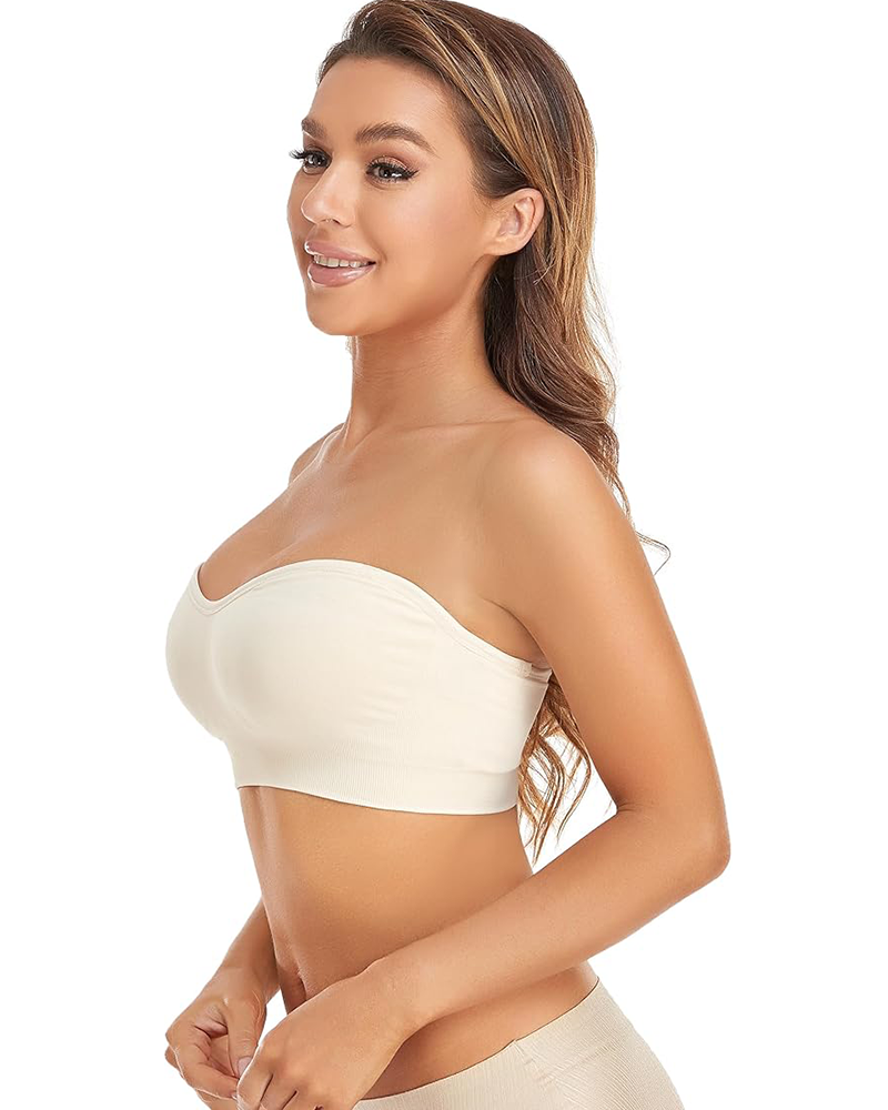 Strapless Non-Slip Bandeau Bra – Wireless, Padded, with Removable Straps