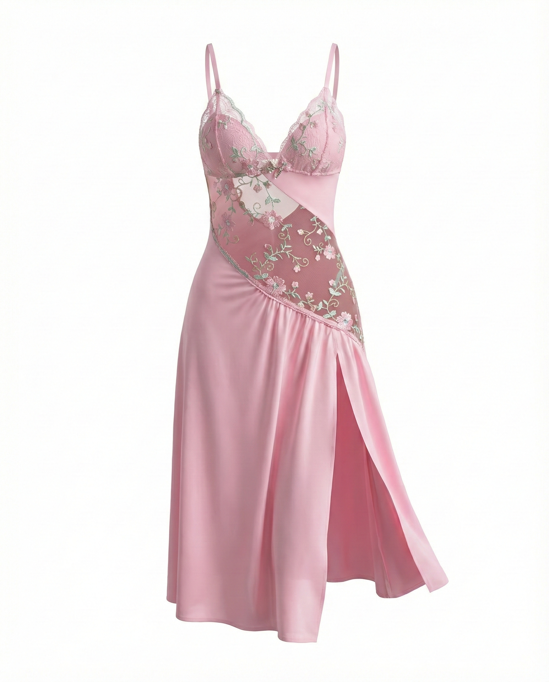 Sexy Sheer Mesh Nightgown – Floral Embroidery Babydoll