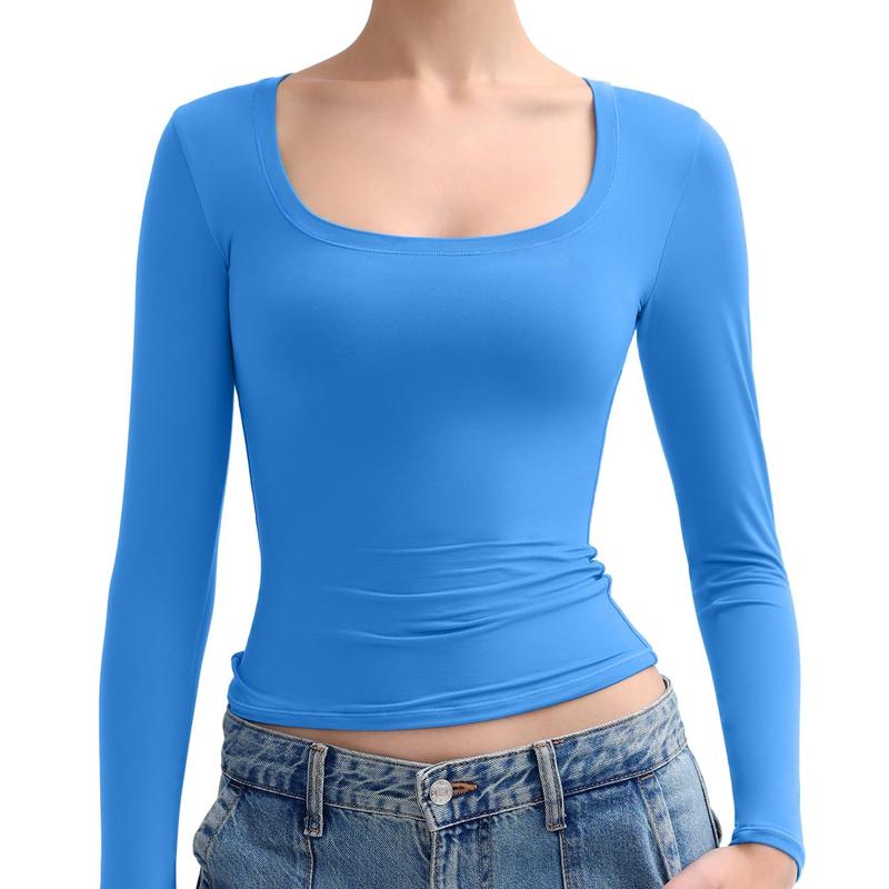 Women’s Double Layer Scoop Neck Long Sleeve Top