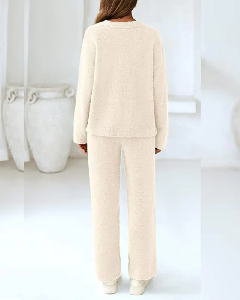 Soft Fuzzy V-Neck Loungewear Set