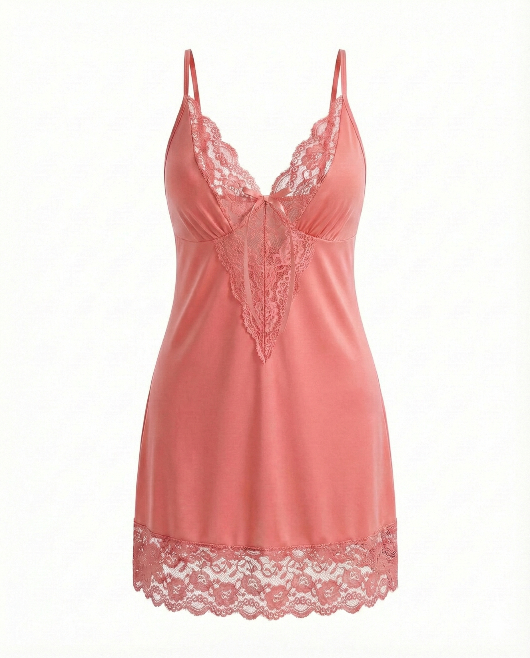 Plus Size Sexy Sheer Deep V Backless Cami Dress with Bow Detail & Panty