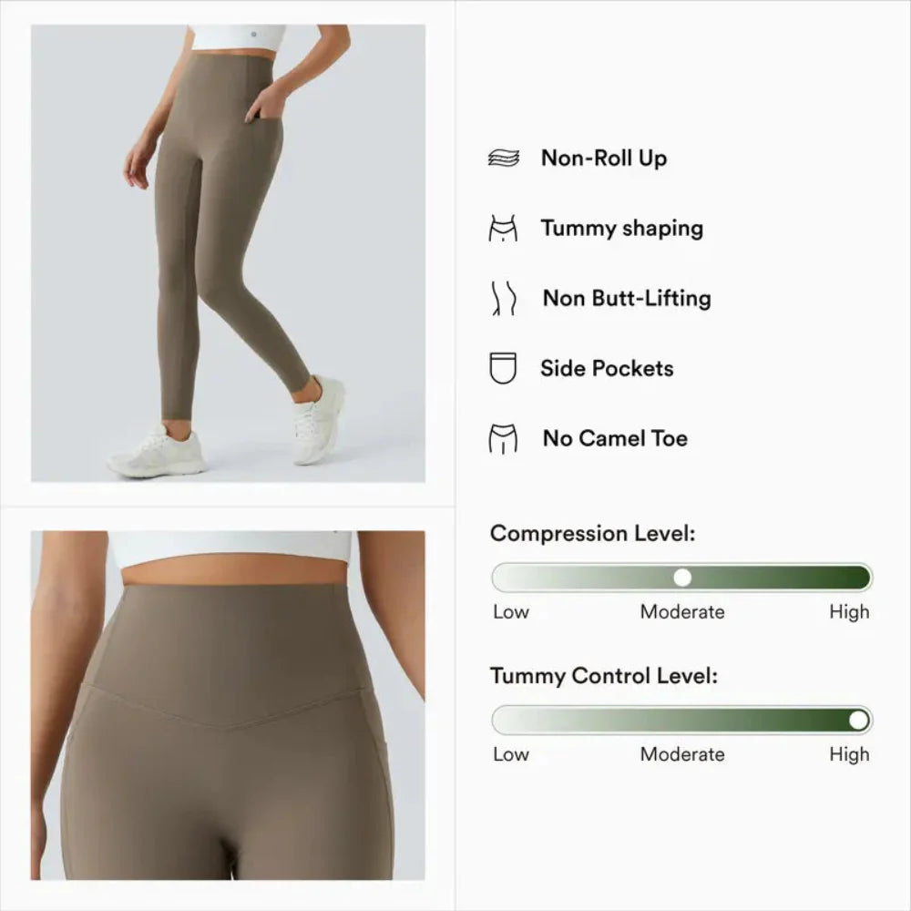 High Waisted Tummy Control Leggings with Side Pockets – 4-Way Stretch.