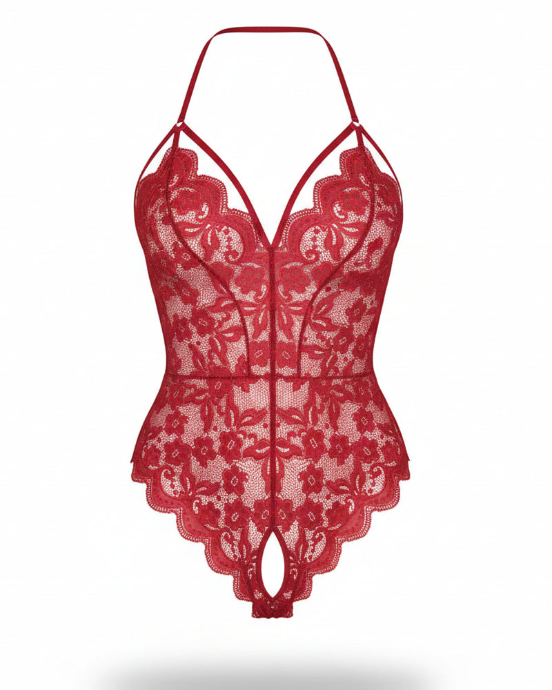 Sexy Lace Strappy Bodysuit for Women – Crotchless Teddy