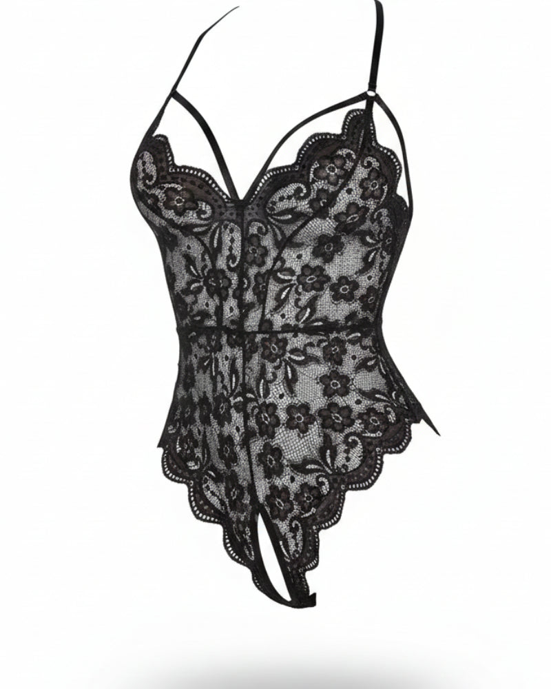Sexy Lace Strappy Bodysuit for Women – Crotchless Teddy