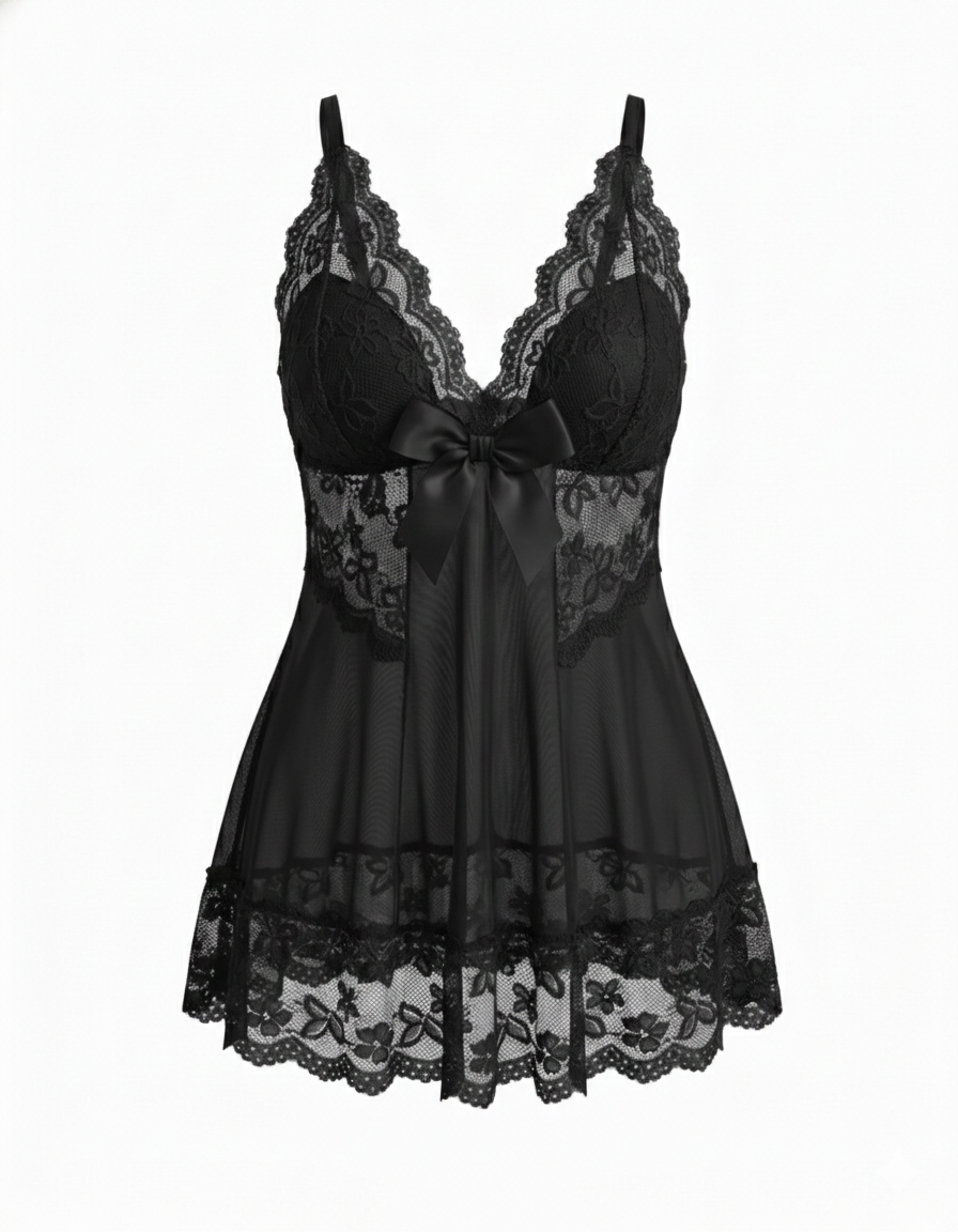 Plus Size Sexy Lace Hollow See-Through Camisole Sleepwear Set