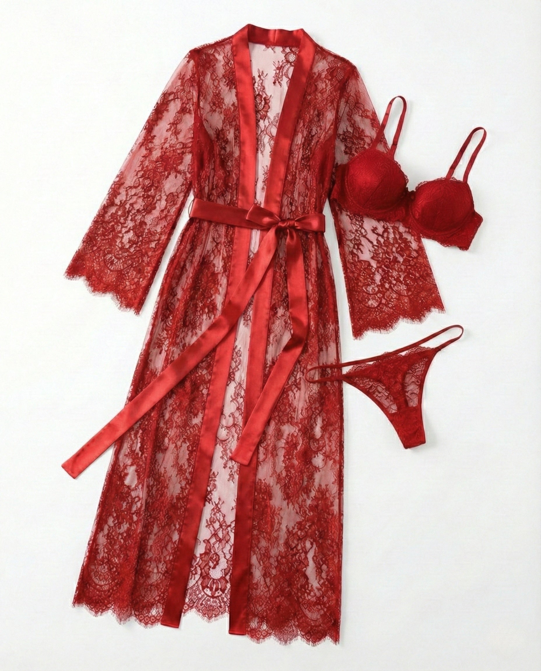 Sexy lace mesh see-through long robes