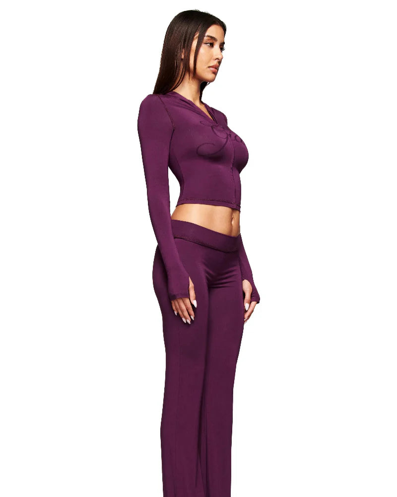 Women’s 2-Piece Activewear Set – Cropped Zip Running Jacket & Flared Stretch Pants, Lightweight Yoga Outfit