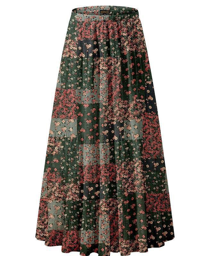 Boho Chiffon High Waist Pleated Maxi Skirt
