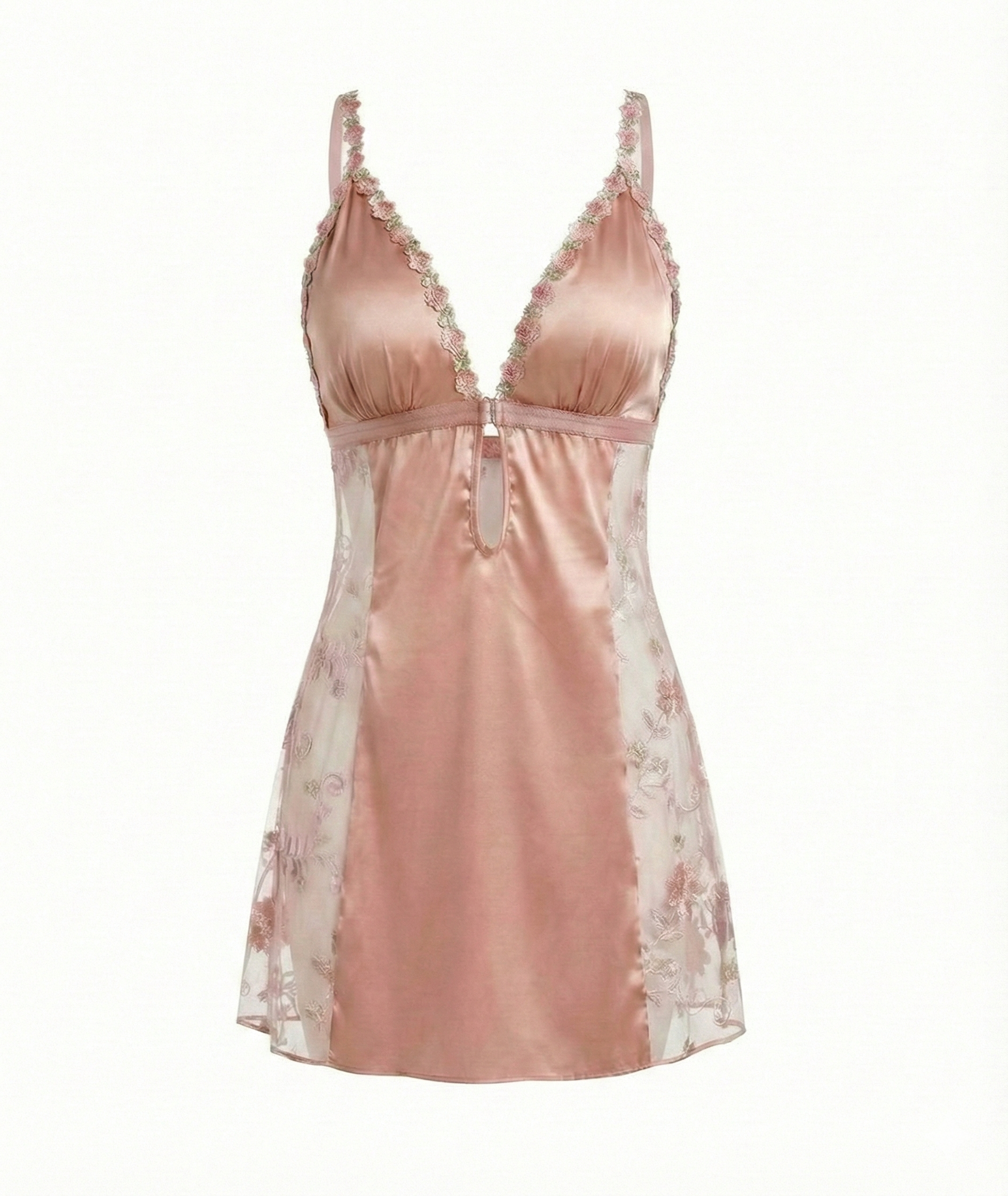 Sexy V-Neck Sling Nightdress with Cross-Back & Embroidered Details