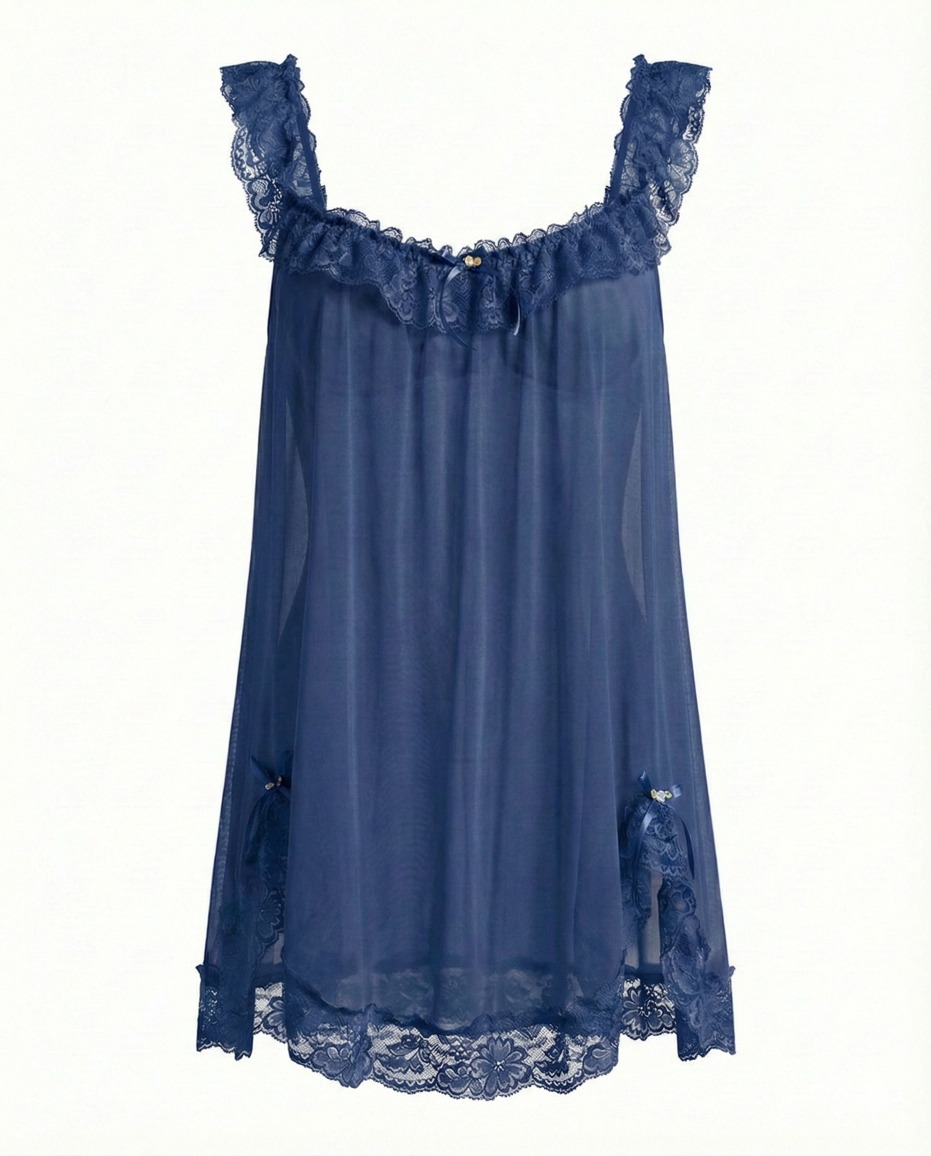 Sexy Sheer Mesh Lace Trim Nightdress with Bow & Briefs