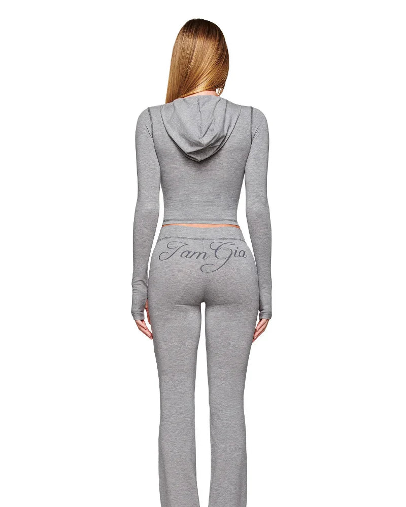 Women’s 2-Piece Activewear Set – Cropped Zip Running Jacket & Flared Stretch Pants, Lightweight Yoga Outfit