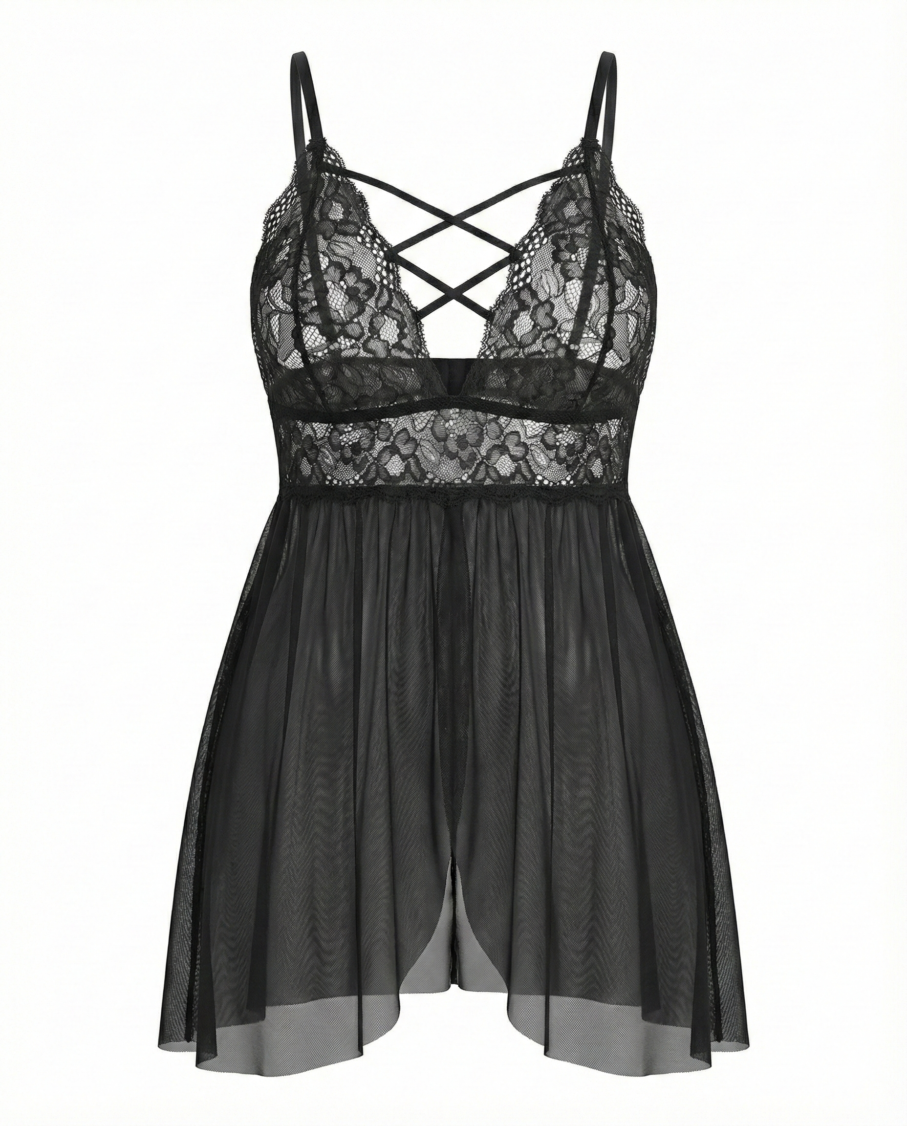 Sexy Plus Size Babydoll – V Neck Lace Snap Crotch Nightwear