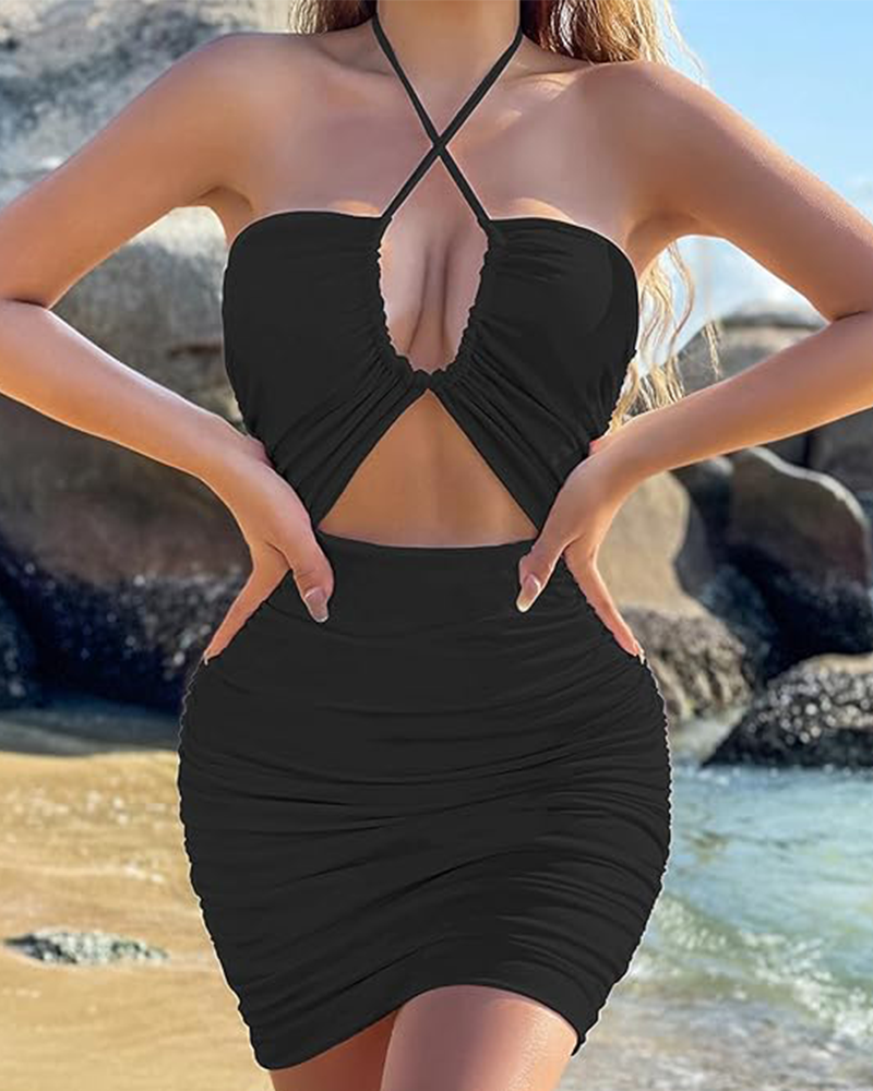 Ruched Cut-Out Bodycon Mini Dress – Sleeveless Party & Clubwear