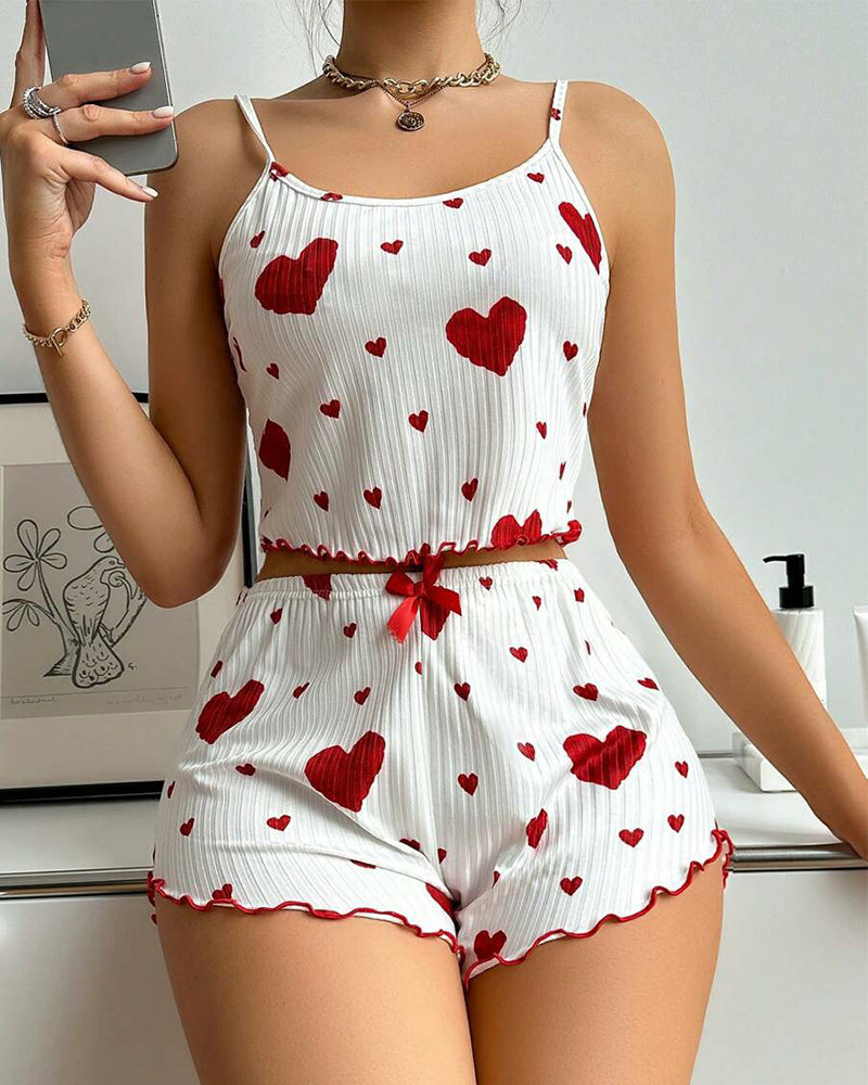 Cute Strawberry Print Cami & Shorts Pajamas