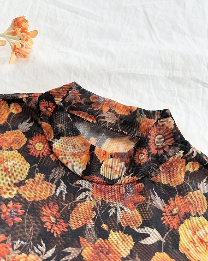 Slim Fit All-Over Print Long Sleeve Top