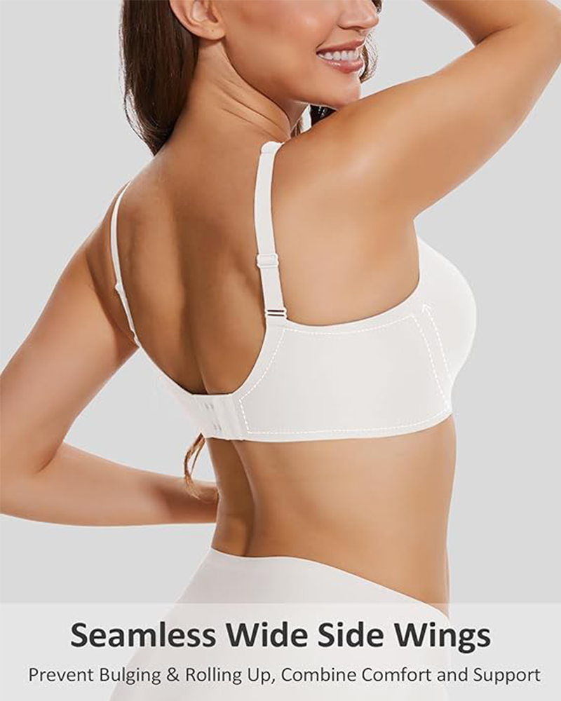Seamless Deep V Wireless Push-Up Bra – Scalloped, Soft Support, Back Smoothing Bralette