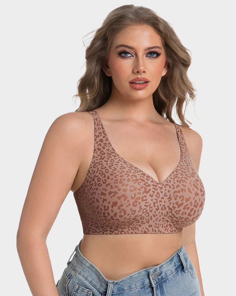 Leopard Deep V Wireless Push-Up Bra
