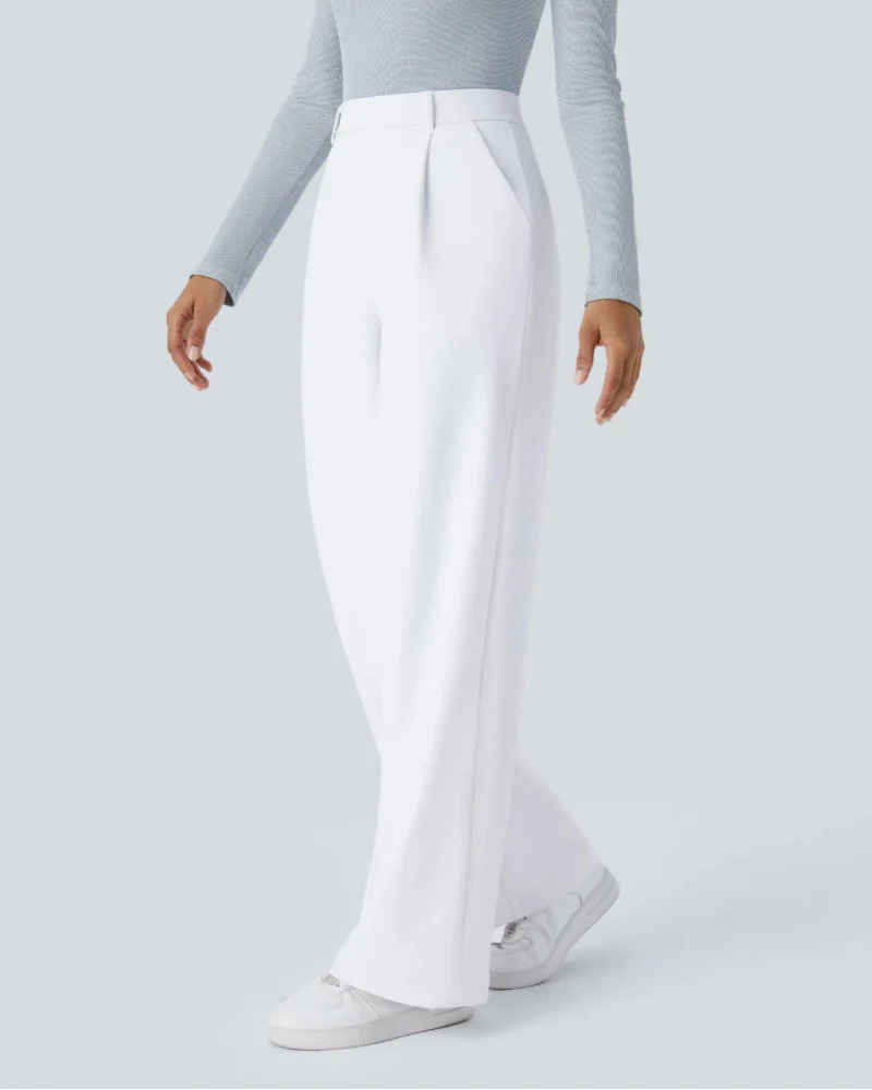 Flex High-Waisted Straight-Leg Work Pants – 4-Way Stretch Business Casual Pants with Pockets