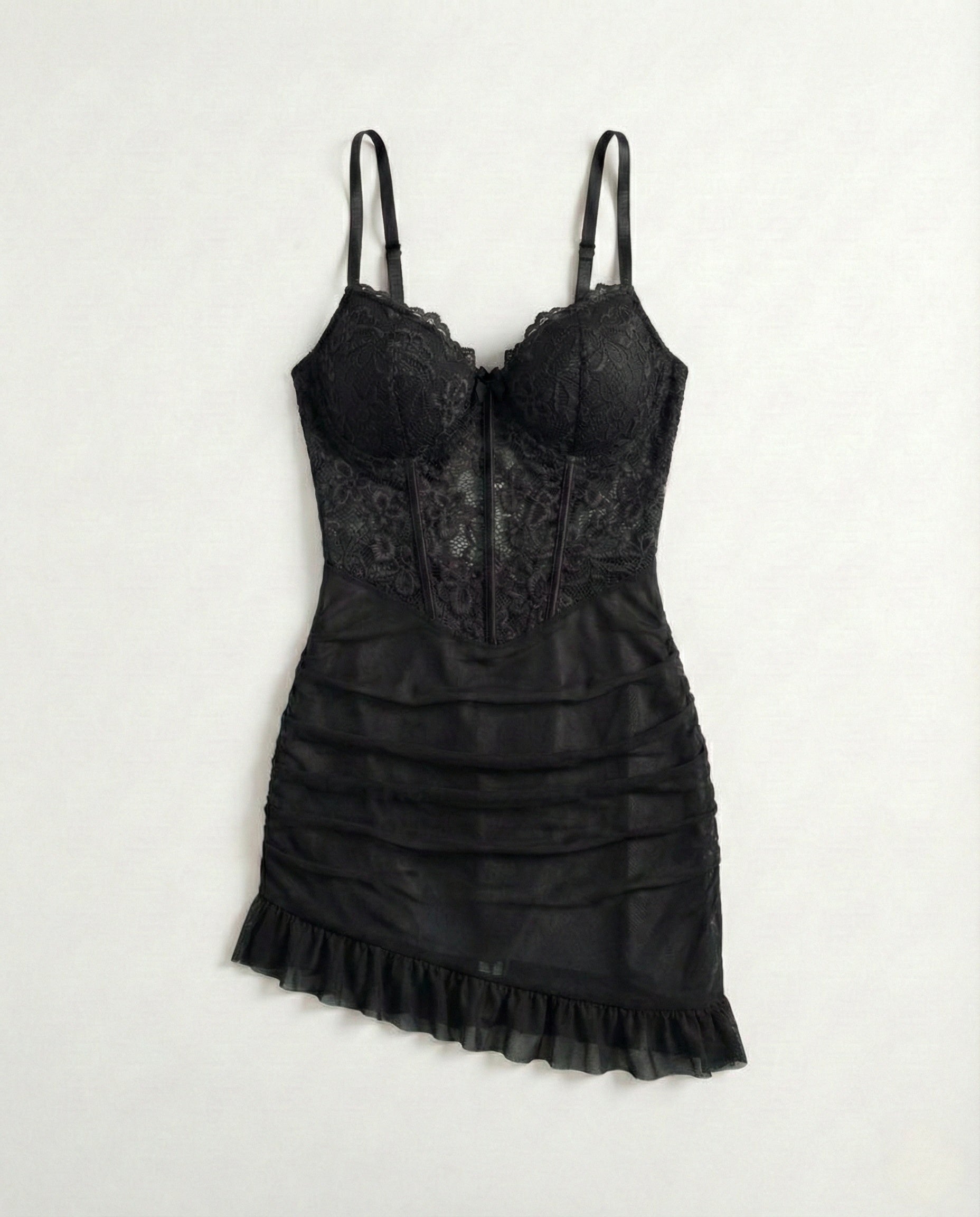 Sexy Lace Contrast Mesh Lingerie Set – Underwire Bra & G-String