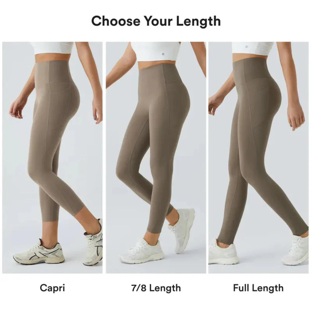 High Waisted Tummy Control Leggings with Side Pockets – 4-Way Stretch.