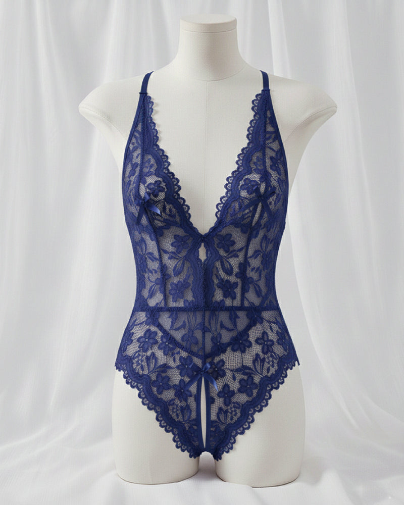 Bridal Whisper Halter Lace Crotchless Teddy