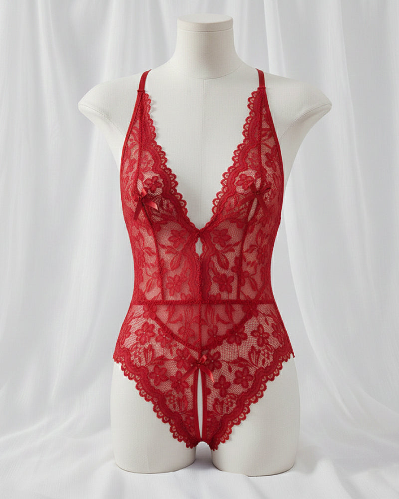 Bridal Whisper Halter Lace Crotchless Teddy