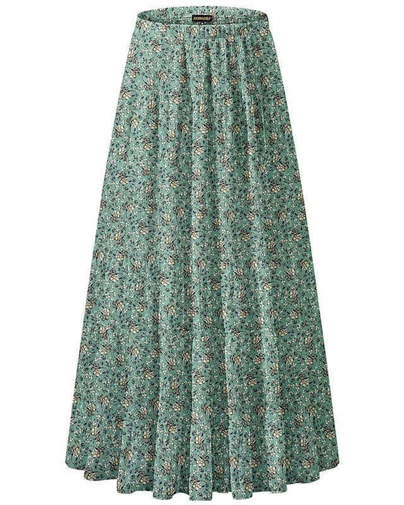 Boho Chiffon High Waist Pleated Maxi Skirt